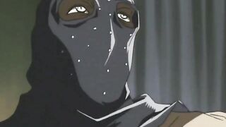Chained hentai with a muzzle gets humiliated