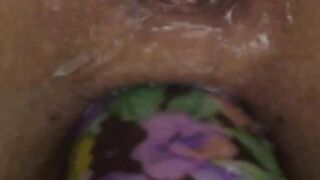 violet dildo in a asian anus