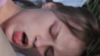 Busty teen dildoing cunt in the outdoor