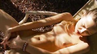 cute thin girl fingering in a wild