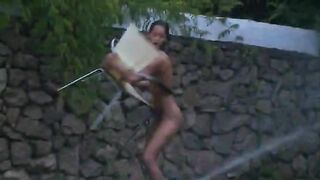 slovak chicks watersports in the garden