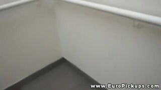 He fills her up with hard dick in the stairwell after paying for it