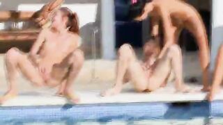 Six naked girls by the pool from france