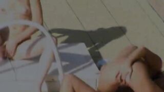 Three chicks secret coitus by the pool