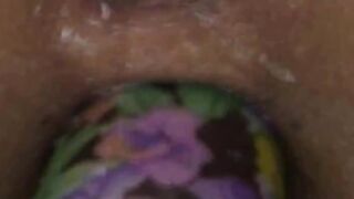 violet dildo in a asian anus