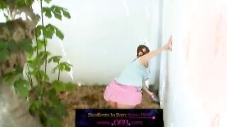 twenty girlfriend peening from the trees