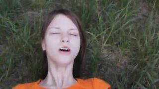 Busty teenager vibrating on the nature