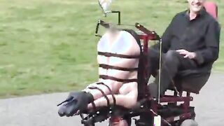 Chick Strapped Upside Down To Mobile Fucking Machine Cart