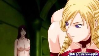 Bondage hentai guy gets whipped his cock and licked a busty anime pussy