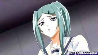 Busty lesbian hentai coeds having dildo sex