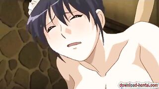 Busty hentai maid handjobs hard dick and gets hot fucked