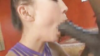 Petite Asian Sucks 10 inch Black Cock!