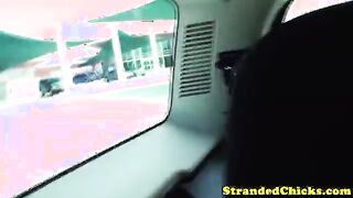Young hitchhiking teen teases her pussy