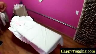 Blonde asian masseur makes client cum