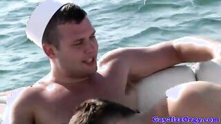 Muscle hunks fuck and suck in a boat