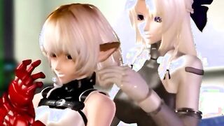 Two anime elfs fucking hot until orgy