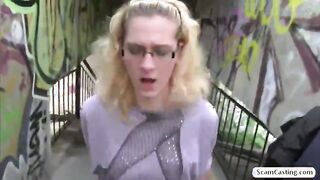 Claire sucks and fucks in the public