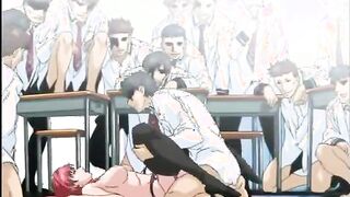 Redhead hentai babe in gangbang action