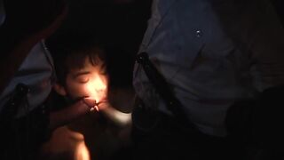 Group of gay cops sucked by young hunk