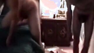 Hairy blue collar giving blowjob