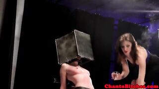 Box masked sub receives tt by femdom mistress