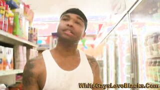 Interracial cock sucking in grocery store