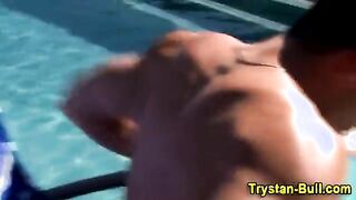 Muscly stud Trystan Bull tugging cock
