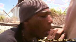 Interracial gangster gives blowjob