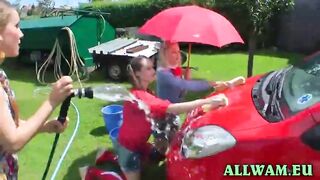 Playful czech girls outdoor mess