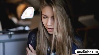 Tight blonde teen girl Anjelica pleasuring her shaved pussy and squirts