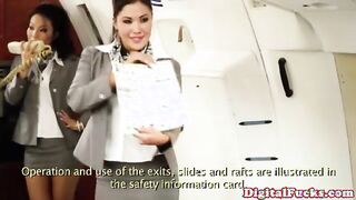 Asian air hostess in lingerie seduces all the men at the plain