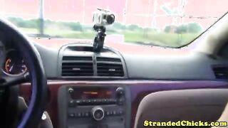 Hitchhiker flashes tits and sucks dick