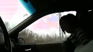 Slut Takes A Load In The Car