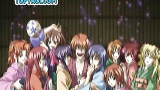 A group of hot gay anime studs in gangbang action