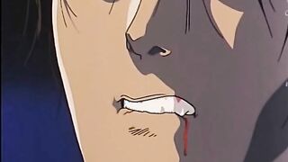White hair hentai guy touching innocent guy