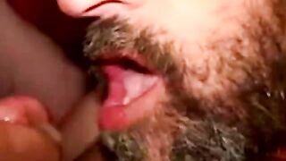 Hairy mature bear gets mouthful of cum