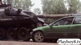 Playmates strip naked and having a car demolition derby