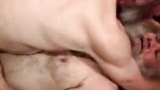 Mature beard eating bear straight cock and loves it