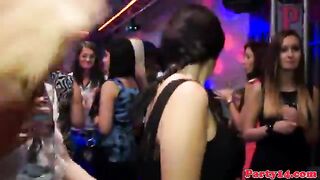 Amateur partying babes get naked and suck