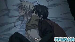 Two gay hentai kissing and having love in the bed