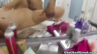 Brunette babe sucks and fucks on camera
