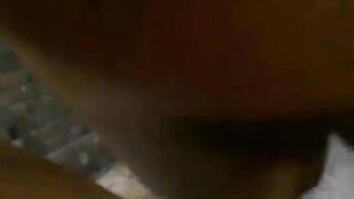Showering girls gets creamed on her stomach