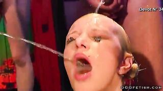 Sexy blonde gives cum swallowing