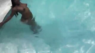 Sexy Black Girl Gives Her Boyfriend A Blowjob At Poolside
