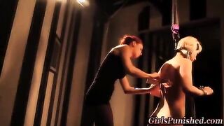 Lesbo sub breasts bound and clamped