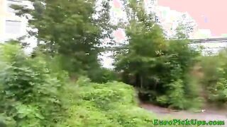 Real skinny czech picked up is flashing her small tits