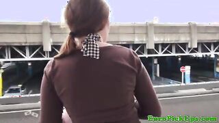 Real picked up amateur flashing her tits