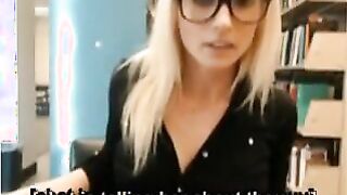 Sexy hot blonde gets caught masturbating in public library