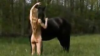 Naked Blonde Girl Riding A Horse