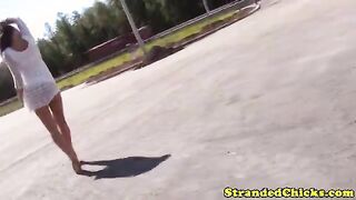 Hitch hiking euro babe gives driver head
